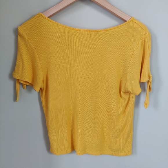 Ardene Bright Yellow Ribbed Tie-Sleeve Top Large - Picture 7 of 9